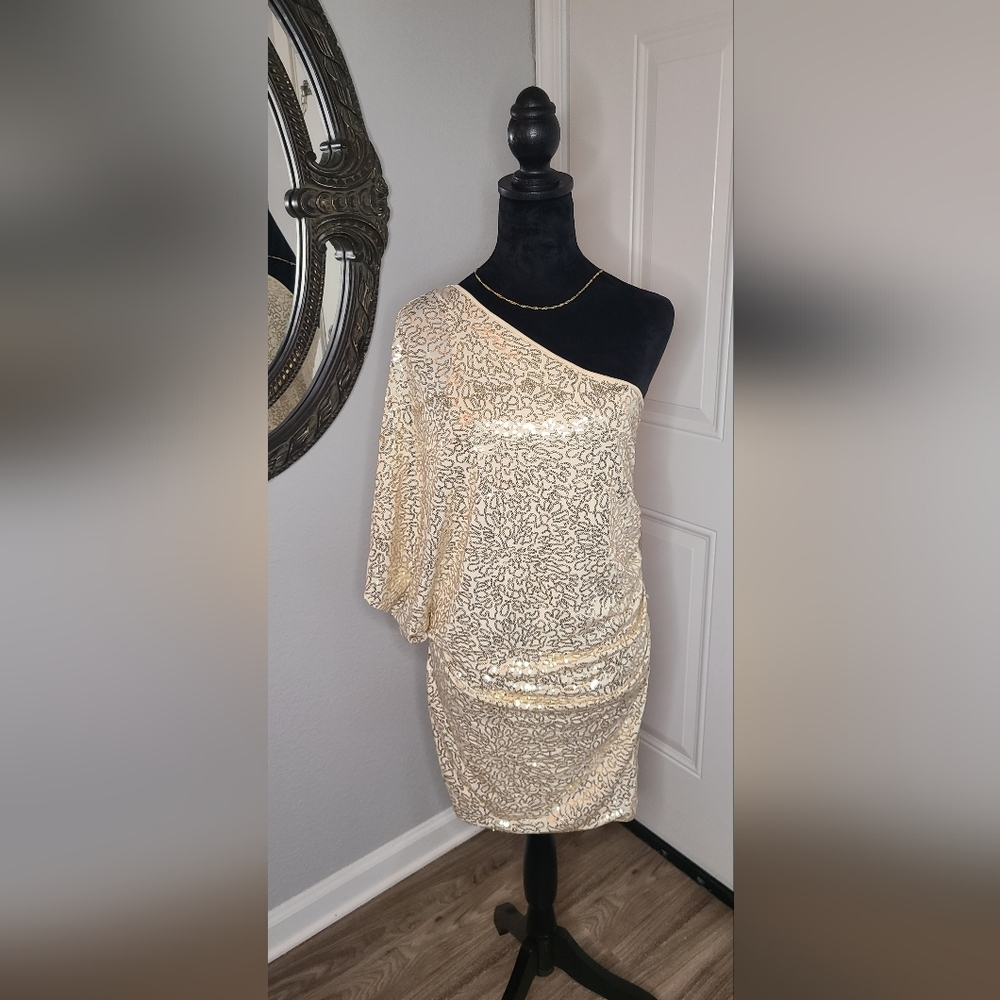 Umgee Gold sequence Off  the Shoulder dress
